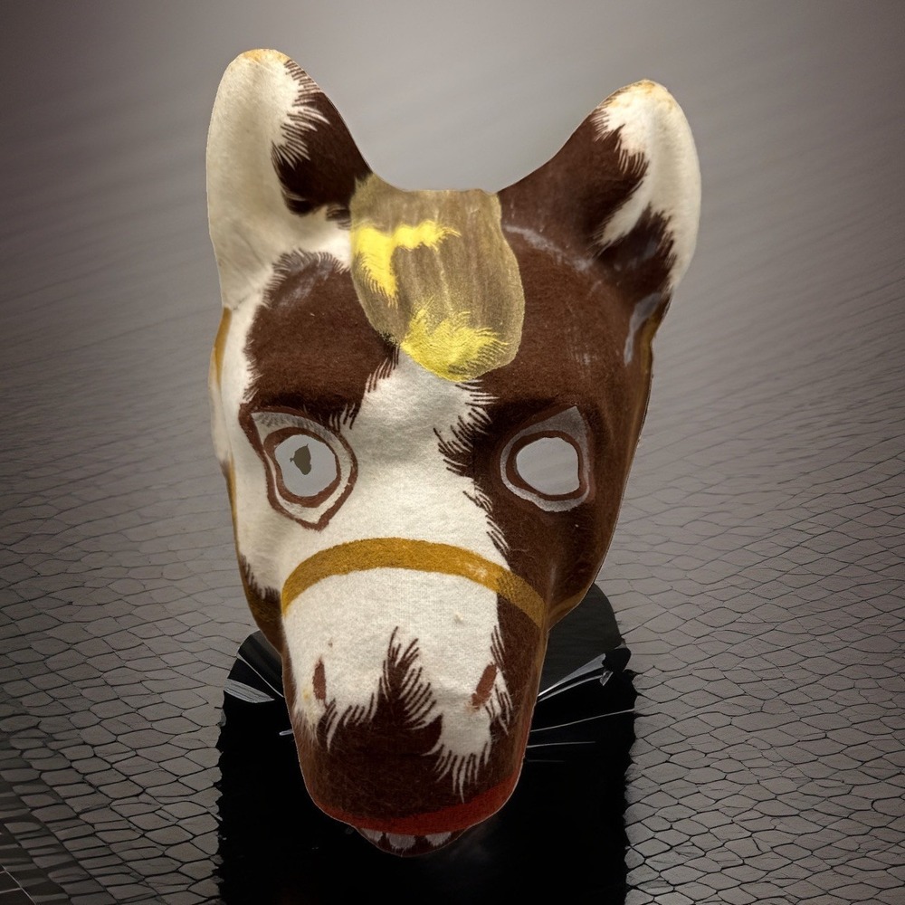 Vintage Painted Linen Fabric Donkey Halloween Mask / Wall Decor 40-50s Horse
